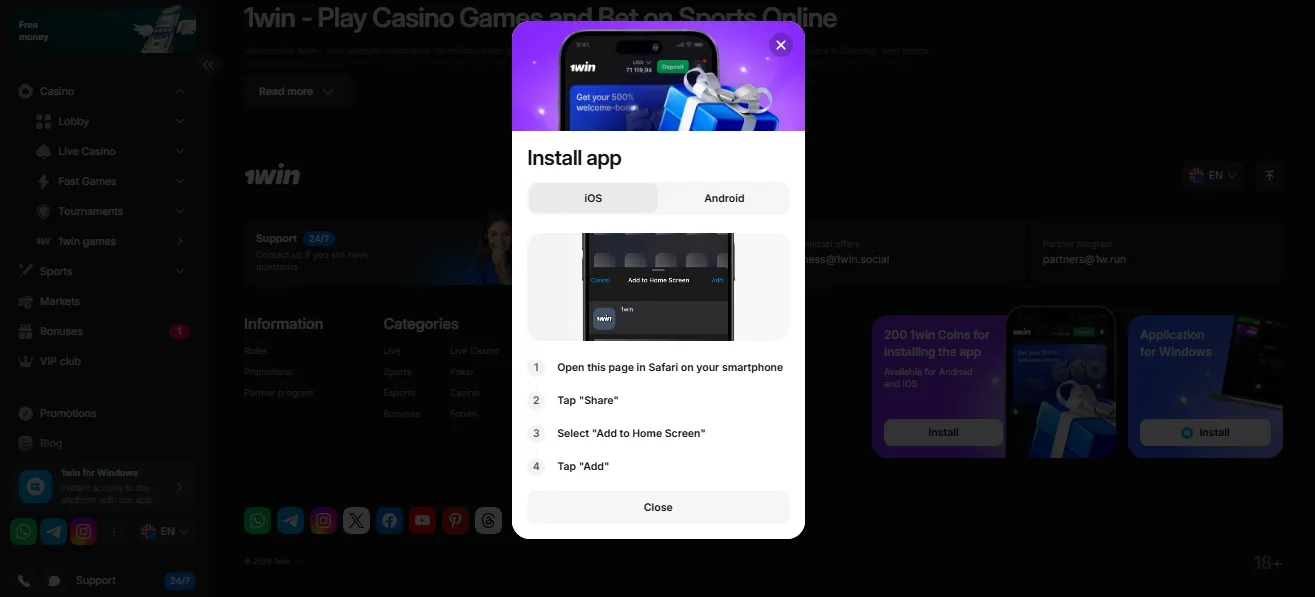 1Win App Download for iOS and Browser Access